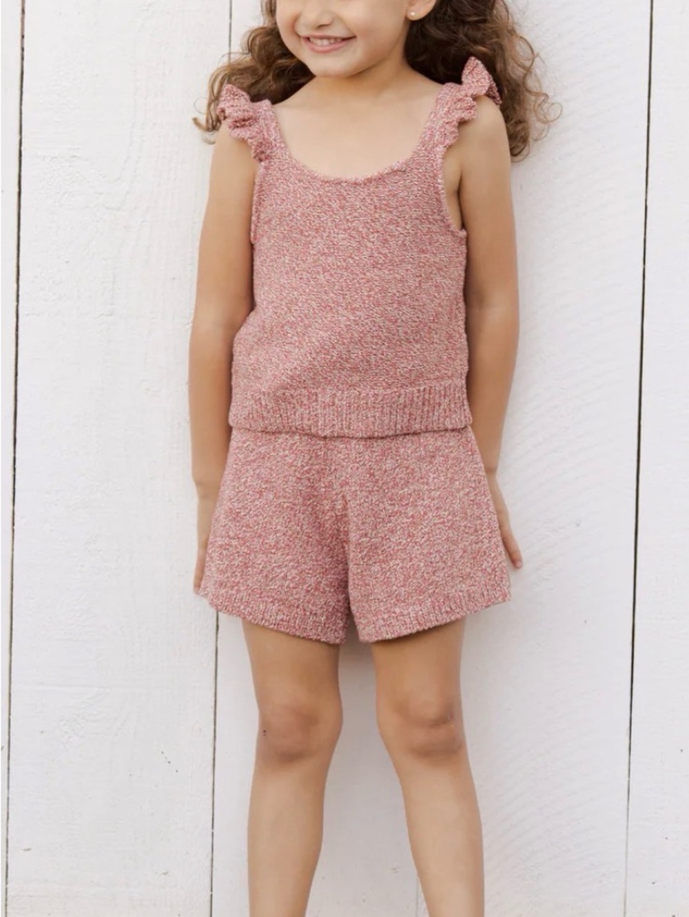 Rylee + Cru Knit Short Set Heathered Strawberry 4-5Y EUC